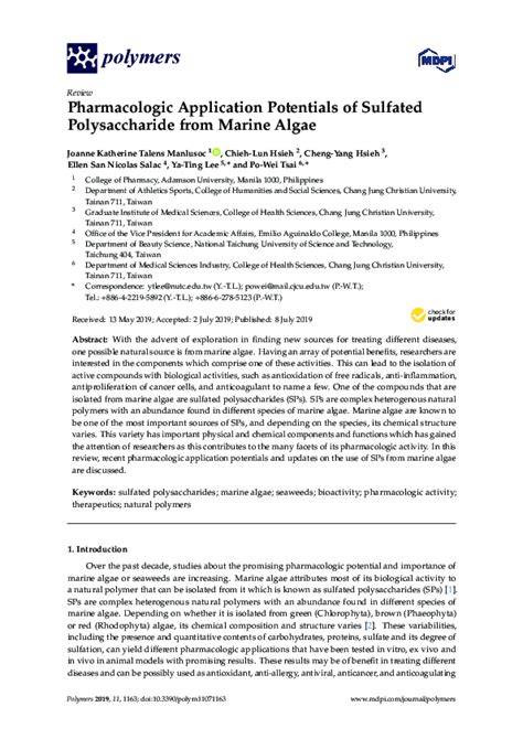 Pharmacologic Application Potentials of Sulfated … - raincitystudios.com