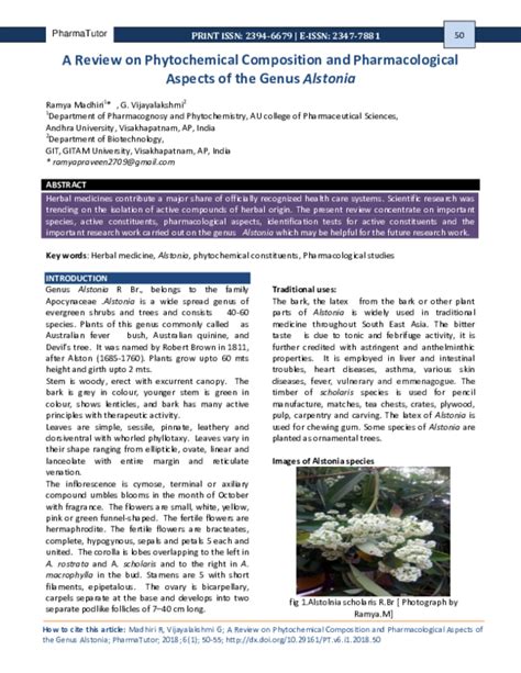 Pharmacological Insights And Phytochemical Composition Of Alstonia ... - raincitystudios.com