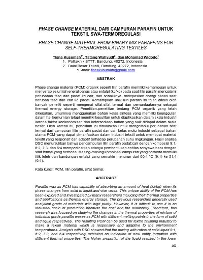 Phase Change Material dari Campuran Parafin untuk Tekstil Swa ... - wintechmobiles.com