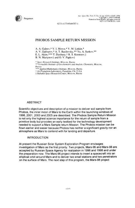 Phobos sample return mission: Scientific substantiation - wintechmobiles.com