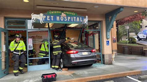 PHOTOS: Car crashes into pet hospital, San Mateo police say