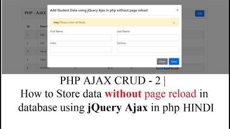 PHP AJAX CRUD 2 How to Store data without page reload in database