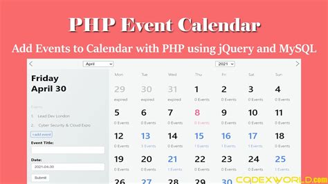 PHP Event Calendar Add Events to Calendar using jQuery and Ajax YouTube
