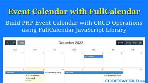 PHP Event Calendar using FullCalendar JS Library CodexWorld