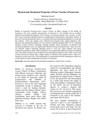Physical and Mechanical Properties of Four Varieties of Ironwood - Neliti - raincitystudios.com