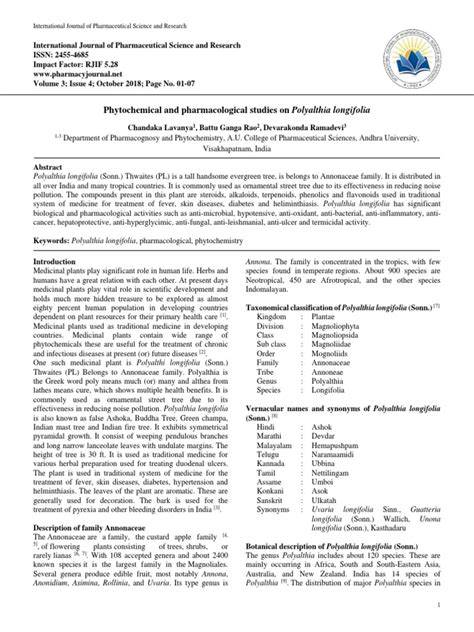 Phytochemical and pharmacological studies on Polyalthia longifolia - raincitystudios.com