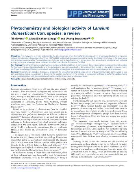 Phytochemistry and biological activity of Lansium domesticum Corr ... - raincitystudios.com