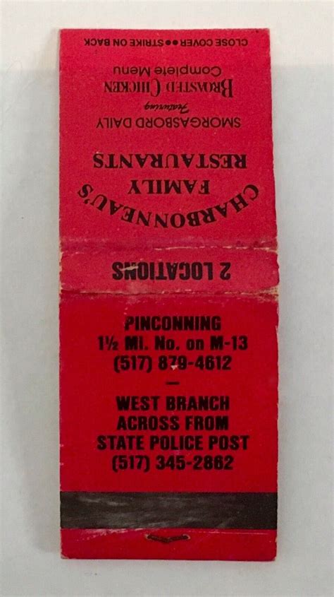 PINCONNING, MICHIGAN MATCHBOOK COVER: CHARBONNEAU