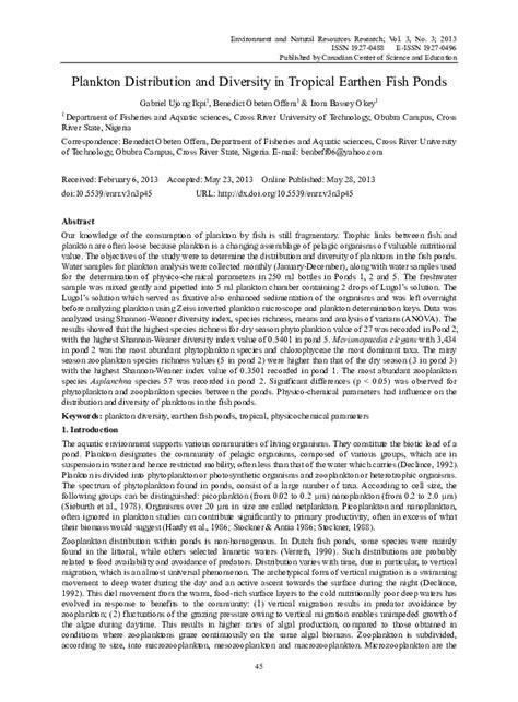 Plankton Distribution and Diversity in Tropical Earthen Fish Ponds - raincitystudios.com