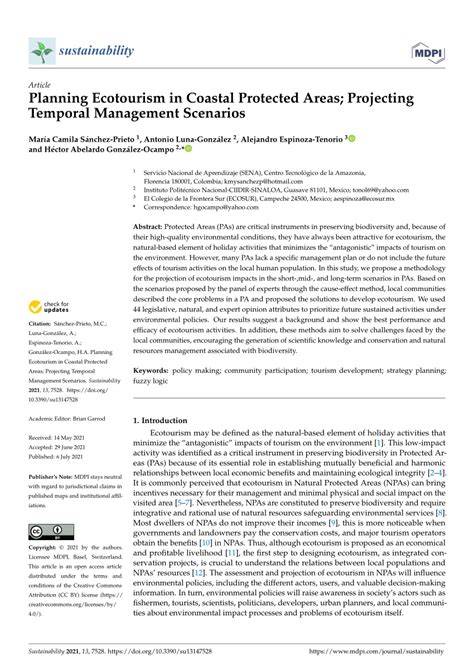 Planning Ecotourism in Coastal Protected Areas; Projecting ... - MDPI - raincitystudios.com