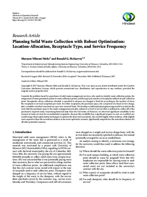 Planning Solid Waste Collection with Robust Optimization: Location ... - raincitystudios.com