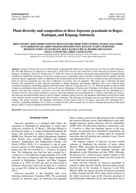 Plant diversity and composition at three Imperata grasslands in Bogor ... - raincitystudios.com