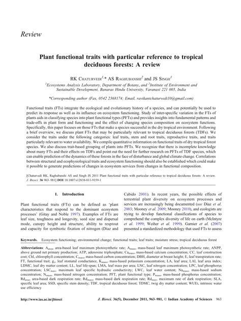 Plant Functional Traits and Species Selection in Tropical Forest ... - raincitystudios.com