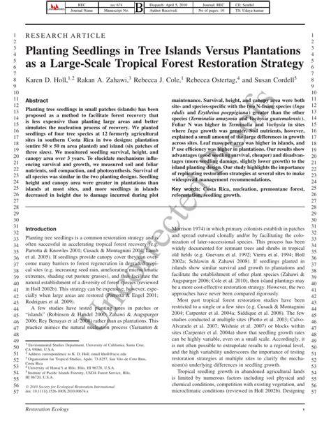 Planting Seedlings in Tree Islands Versus Plantations as a LargeScale ... - raincitystudios.com