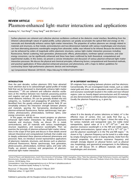 Plasmon-enhanced light–matter interactions and applications - wintechmobiles.com