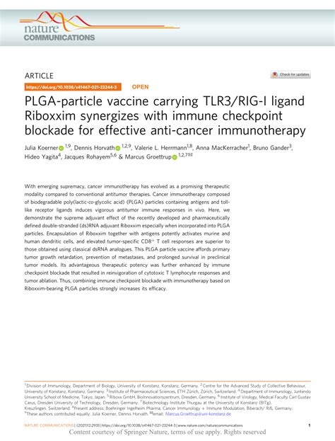 PLGA-particle vaccine carrying TLR3/RIG-I ligand Riboxxim