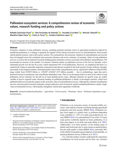Pollination ecosystem services: A comprehensive review of economic ... - raincitystudios.com