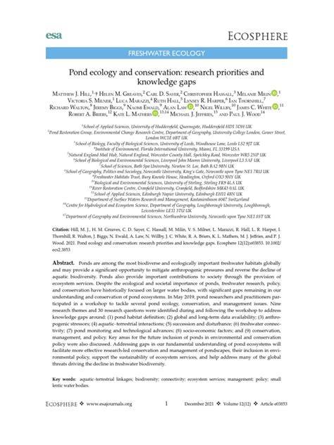 Pond ecology and conservation: research priorities and … - raincitystudios.com