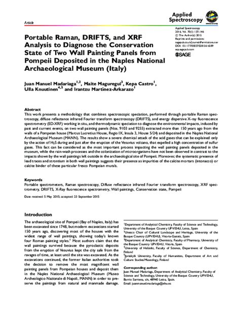 Portable Raman, DRIFTS, and XRF Analysis to Diagnose the Conservation ... - wintechmobiles.com