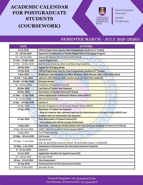POSTGRADUATE PROGRAMME ACADEMIC CALENDAR FOR POSTGRADUATE PROGRAMME