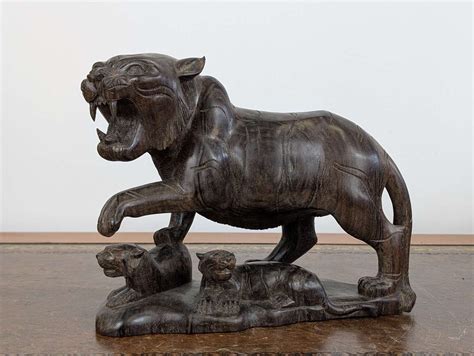 Powerful hardwood tiger & cubs sculpture, Southeast … - muktibox.com