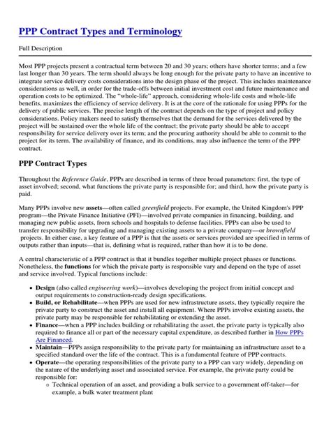 PPP Contract Types and Terminology Public Private …