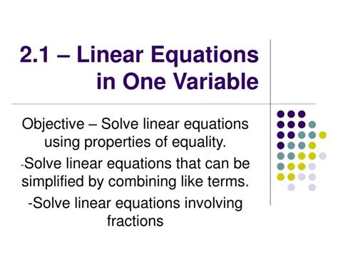 PPT 2.1 Linear Equations in One Variable PowerPoint Presentation