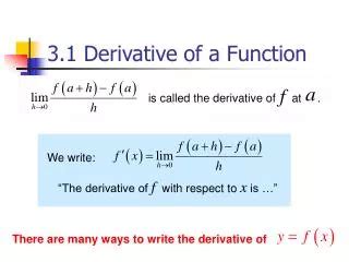 PPT 3.1 Derivative of a Function PowerPoint Presentation, free