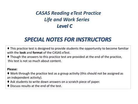 PPT CASAS Reading eTest Practice Life and Work Series Level C
