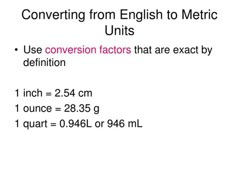 PPT Converting from English to Metric Units PowerPoint Presentation