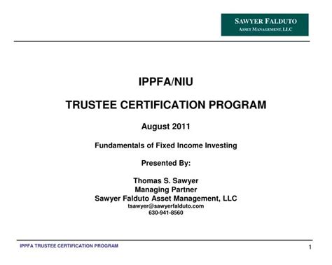 PPT IPPFA/NIU TRUSTEE CERTIFICATION PROGRAM August 2011 PowerPoint