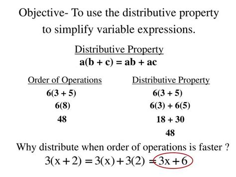 PPT Objective To use the distributive property to simplify variable