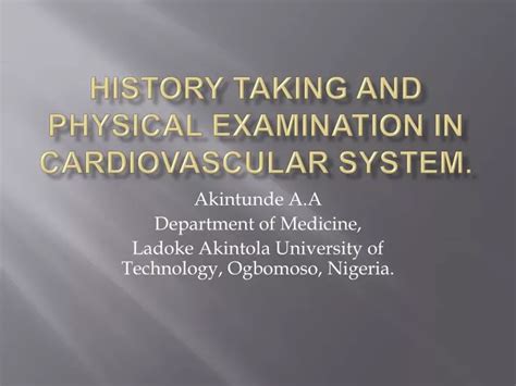 PPT PHYSICAL EXAMINATION of the VASCULAR SYSTEM PowerPoint