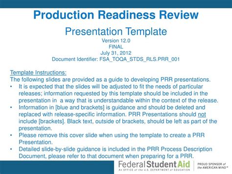 PPT Production Readiness Review Presentation Template Version 12.0