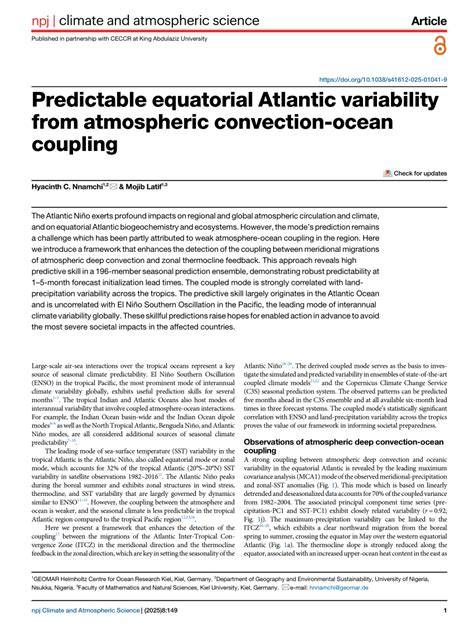 Predictable equatorial Atlantic variability from atmospheric convection ... - raincitystudios.com