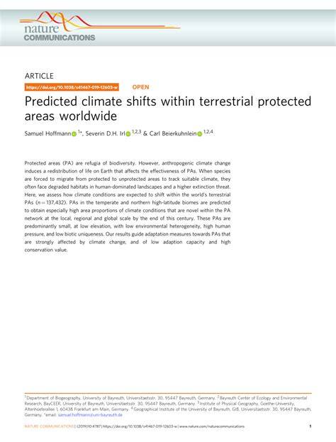 Predicted climate shifts within terrestrial protected … - raincitystudios.com