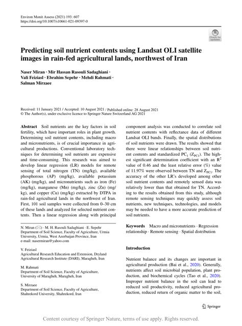 Predicting soil nutrient contents using Landsat OLI ... - Springer - coolestguyplanet.net