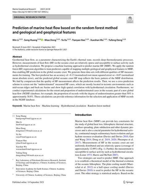 Prediction of marine heat flow based on the random forest method and ... - raincitystudios.com