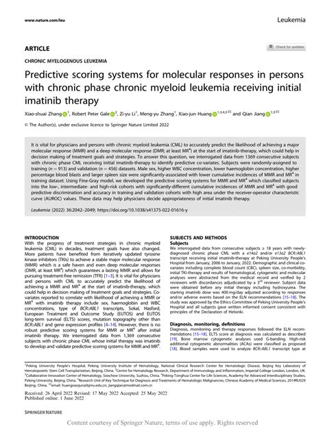 Predictive scoring systems for molecular responses in persons with ... - coolestguyplanet.net