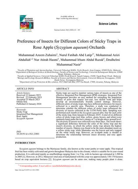 Preference of Insects for Different Colors of Sticky Traps in Rose ... - raincitystudios.com