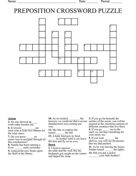 PREPOSITION CROSSWORD PUZZLE WordMint