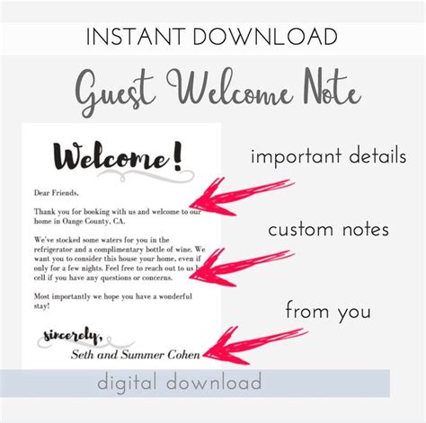 PRINTABLE Custom Note to Our Home Etsy
