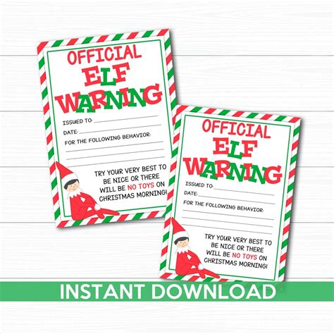PRINTABLE Elf Warning Note Elf Warning Card Official Elf Etsy Elf