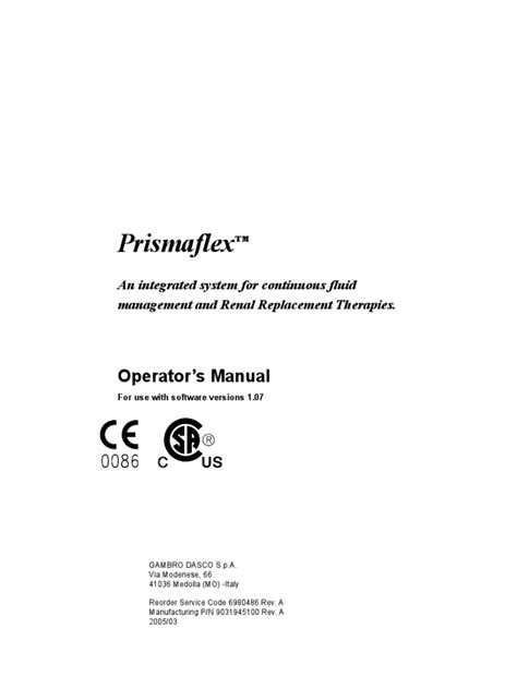 PRISMAFLEX Operator’s Manual