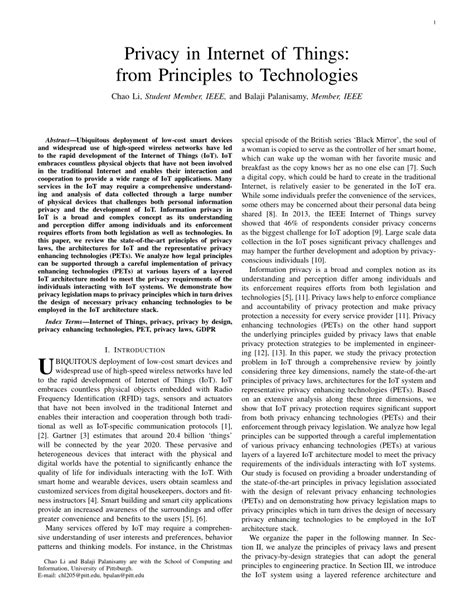 Privacy in Internet of Things: from Principles to Technologies - coolestguyplanet.net