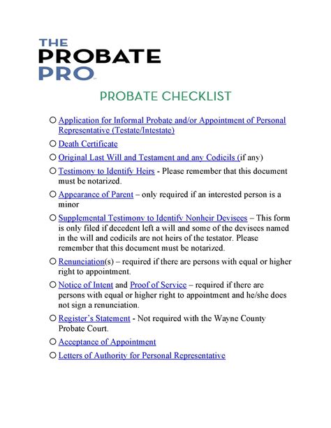 PROBATE CHECKLIST - OSB PLF