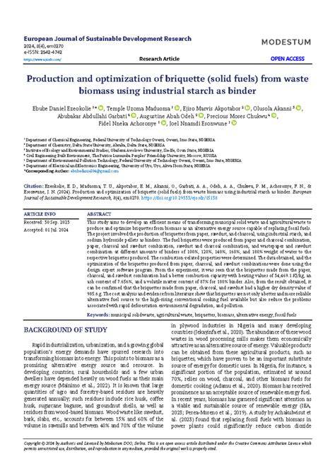 Production and optimization of briquette (solid fuels) from waste ... - raincitystudios.com