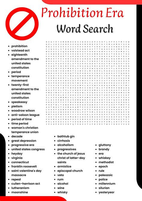 PROHIBITION ERA Word Search Puzzle Worksheet Activity Worksheets Library