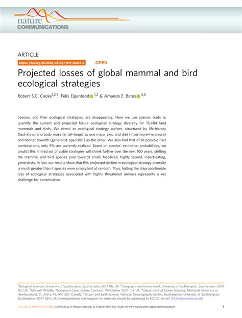 Projected losses of global mammal and bird ecological … - raincitystudios.com