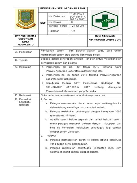 Prosedur Pemisahan Serum dan Plasma | PDF - Scribd - wintechmobiles.com